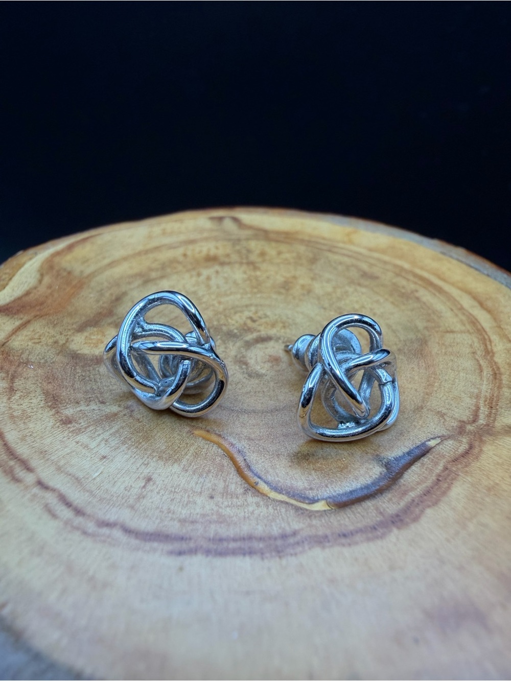 Silver Tone Knot Stud Earrings - Silver